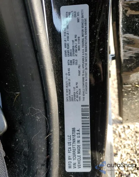 2022 Ram 1500 Big Horn/Lone Star из США, поврежденный, VIN 1C6RREFT7NN187086